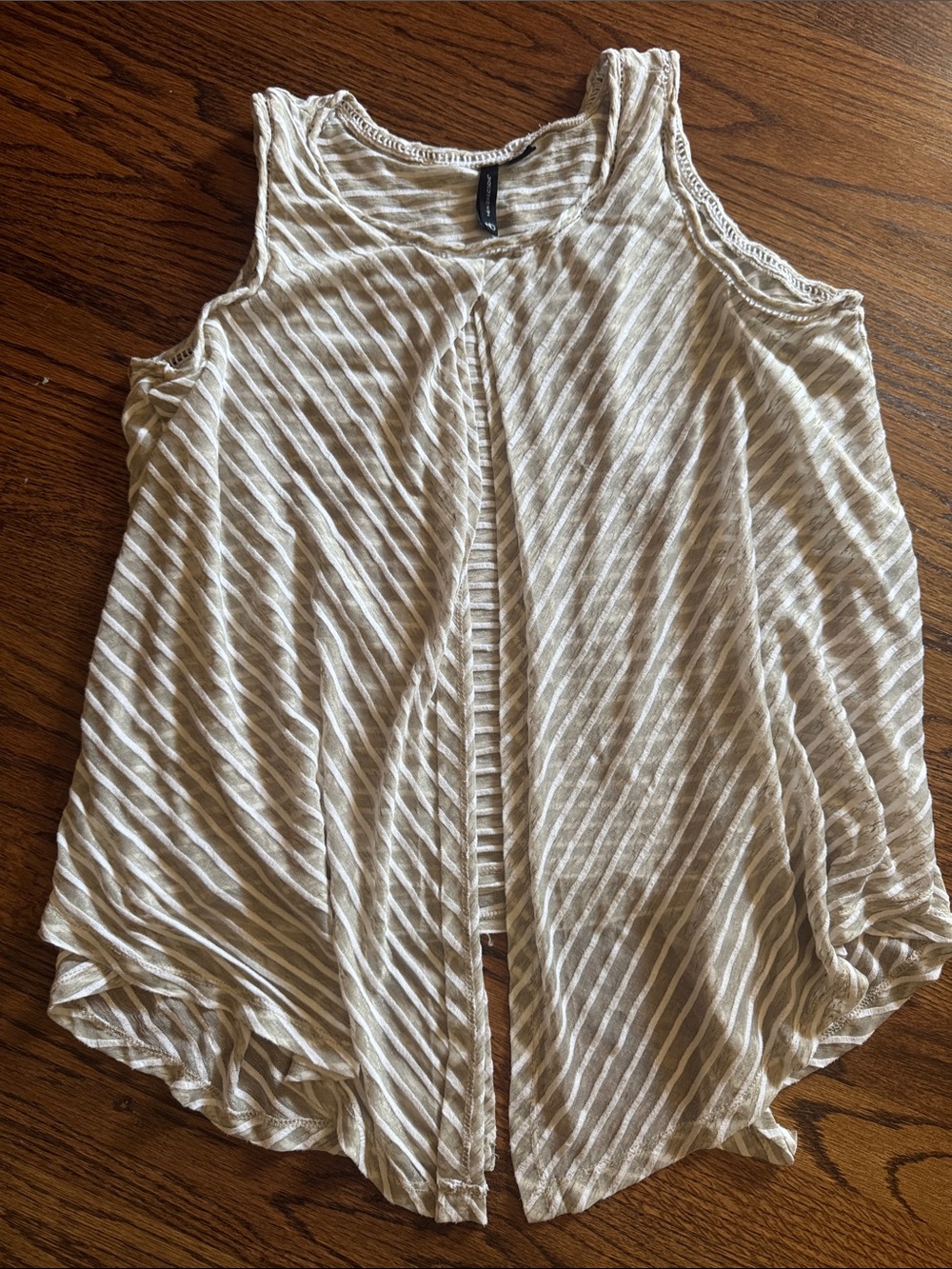 New Connections Light Beige Striped Sleeveless Flowy Tank Top, M